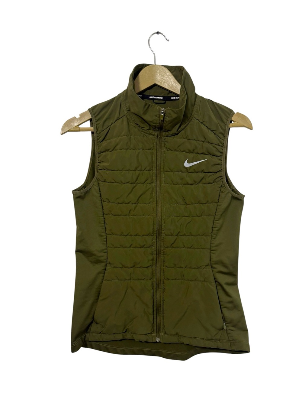 Nike Running Size Small Olive Green Puffer Vest Full Zip Outdoor Travel Gym
